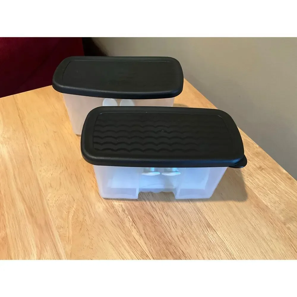 2 Fridgesmart Tuppwerware Containers Plastic Black White‎ NWT